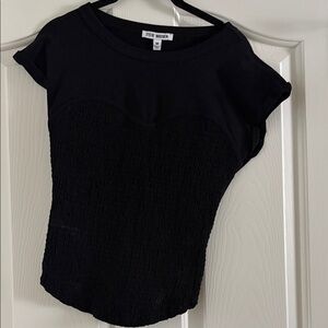 Steve Madden Black Textured Short Sleeve Top